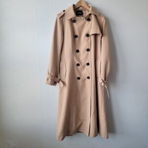 Ebossy Women's Double Breasted Duster Trench Coat Size S Full Length Maxi Long